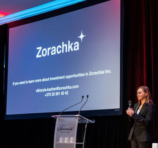 Viktoria Kazhan presenting Zorachka ritossa investment summit